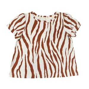 Anthropologie T.La Short Sleeve Zebra Stripe Tee in Cream and Brown size L
